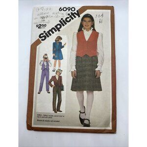 Simplicity Sewing Pattern #6090 Girls Pants Skirt Vest Size 7 Cut Vtg 1983
